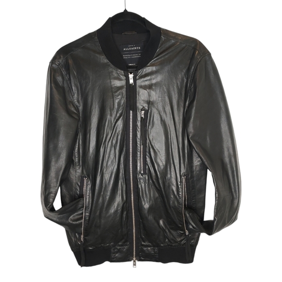 All Saints Kino Black Leather Bomber Punk Racer Rare - Picture 2 of 16